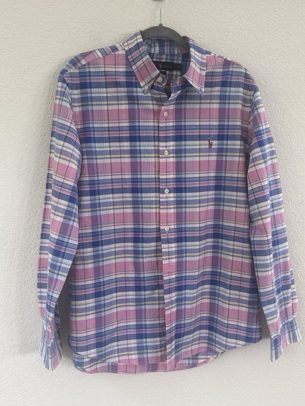 Polo Ralph Lauren Pink/Navy Plaid Classic Fit Performance Button Down Shirt (L)